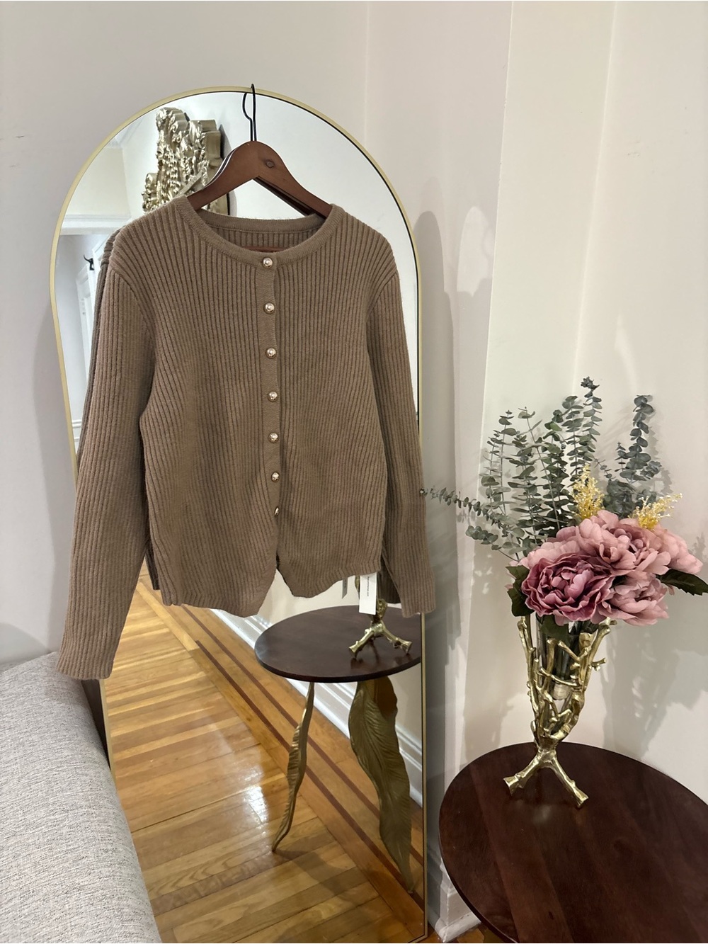 Commense Taupe Ribbed Button-Up Cardigan - Picture 2 of 9